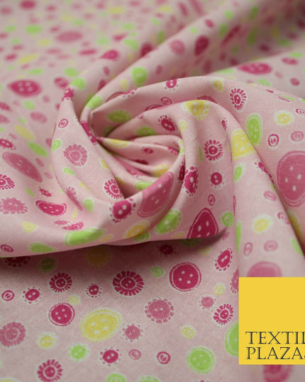 Falling Buttons Design Printed 100% Cotton Fabric Masks Sewing Dress Craft 44"