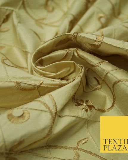 Luxury Floral Stem Embroidered Pintuck 100% PURE SILK Fabric Cushion Furnishing