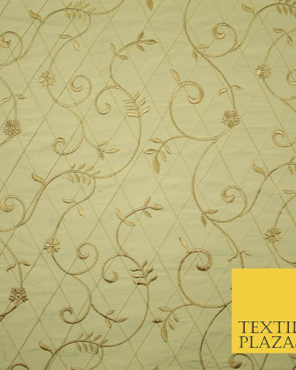 Luxury Floral Stem Embroidered Pintuck 100% PURE SILK Fabric Cushion Furnishing