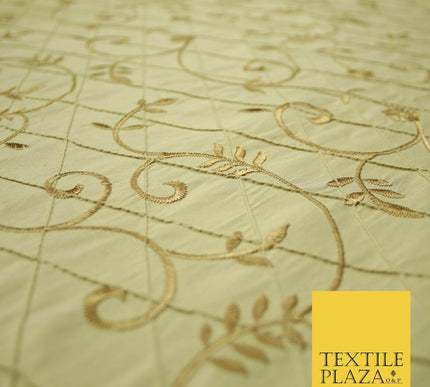 Luxury Floral Stem Embroidered Pintuck 100% PURE SILK Fabric Cushion Furnishing