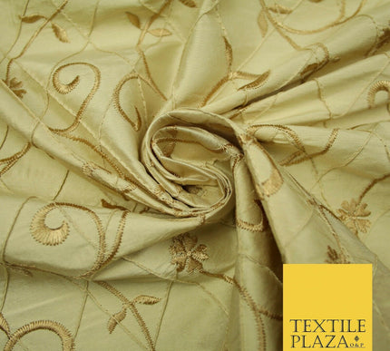 Luxury Floral Stem Embroidered Pintuck 100% PURE SILK Fabric Cushion Furnishing