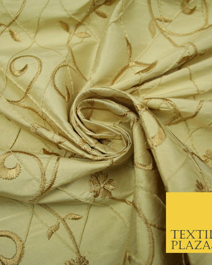 Luxury Floral Stem Embroidered Pintuck 100% PURE SILK Fabric Cushion Furnishing