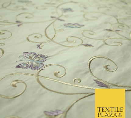 Luxury IVORY Butterfly Gold Swirls Embroidered 100% PURE SILK Fabric 48" 4542