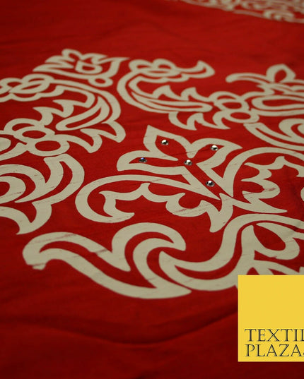Luxury Red Large Swarovski Printed Damask 100% PURE SILK Fabric Furnishing 4552