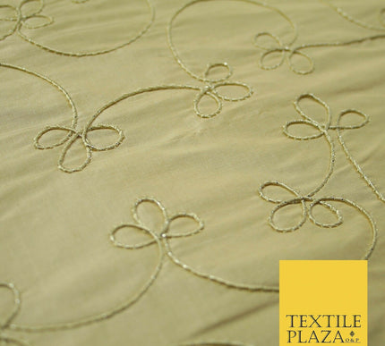 Luxury HONEY GOLD Corded Floral Vine Embroidered 100% PURE SILK Fabric 48" 4537