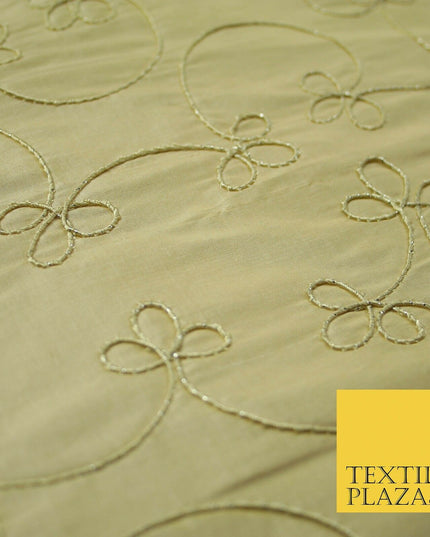 Luxury HONEY GOLD Corded Floral Vine Embroidered 100% PURE SILK Fabric 48" 4537