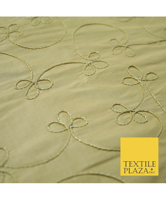 Luxury HONEY GOLD Corded Floral Vine Embroidered 100% PURE SILK Fabric 48" 4537