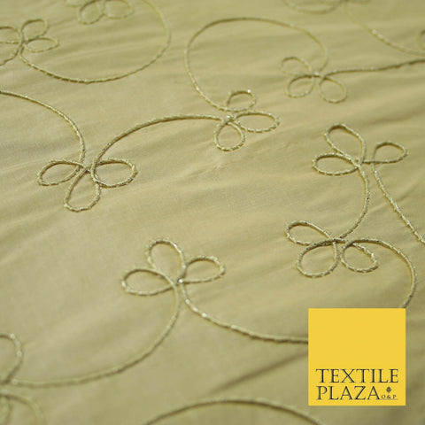 Luxury HONEY GOLD Corded Floral Vine Embroidered 100% PURE SILK Fabric 48" 4537