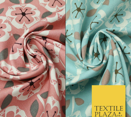 Scandi Poppy Floral Pastel Abstract 100% COTTON CANVAS Printed Fabric Craft 58"