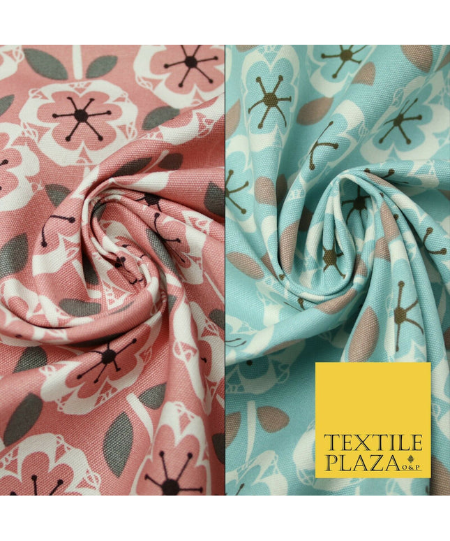 Scandi Poppy Floral Pastel Abstract 100% COTTON CANVAS Printed Fabric Craft 58"