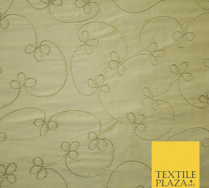 Luxury HONEY GOLD Corded Floral Vine Embroidered 100% PURE SILK Fabric 48" 4537