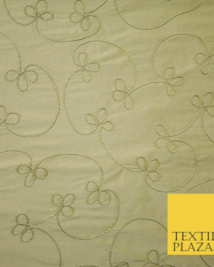 Luxury HONEY GOLD Corded Floral Vine Embroidered 100% PURE SILK Fabric 48" 4537