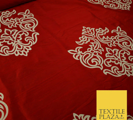 Luxury Red Large Swarovski Printed Damask 100% PURE SILK Fabric Furnishing 4552