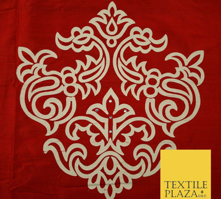 Luxury Red Large Swarovski Printed Damask 100% PURE SILK Fabric Furnishing 4552