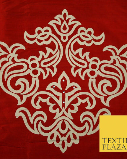 Luxury Red Large Swarovski Printed Damask 100% PURE SILK Fabric Furnishing 4552