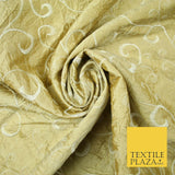 Luxury GOLD Ornate Scroll Embroidered Crushed 100% PURE SILK Fabric 46" 4545