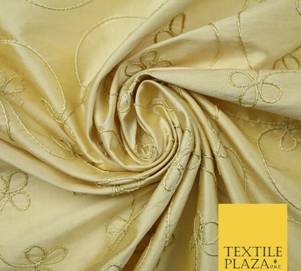 Luxury HONEY GOLD Corded Floral Vine Embroidered 100% PURE SILK Fabric 48" 4537