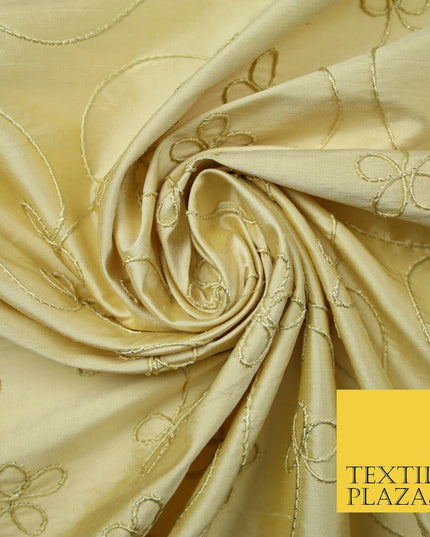 Luxury HONEY GOLD Corded Floral Vine Embroidered 100% PURE SILK Fabric 48" 4537