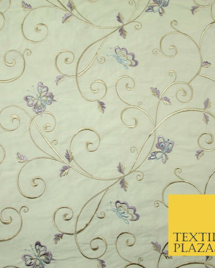 Luxury IVORY Butterfly Gold Swirls Embroidered 100% PURE SILK Fabric 48" 4542
