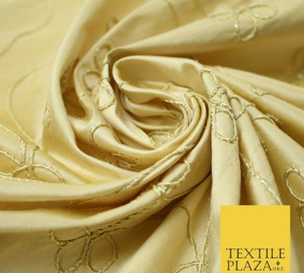 Luxury HONEY GOLD Corded Floral Vine Embroidered 100% PURE SILK Fabric 48" 4537