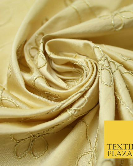 Luxury HONEY GOLD Corded Floral Vine Embroidered 100% PURE SILK Fabric 48" 4537