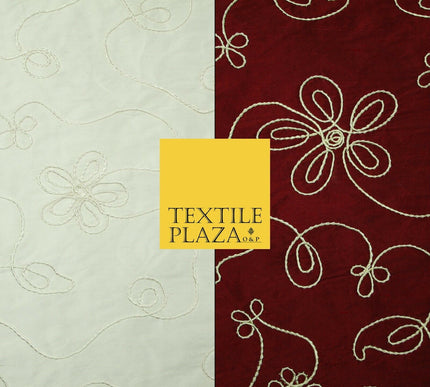 Luxury Floral Corded Flower Thread Embroidered 100% PURE SILK Fabric Decor 48"