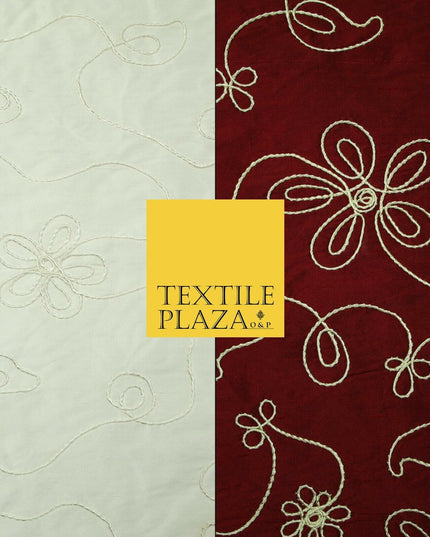 Luxury Floral Corded Flower Thread Embroidered 100% PURE SILK Fabric Decor 48"