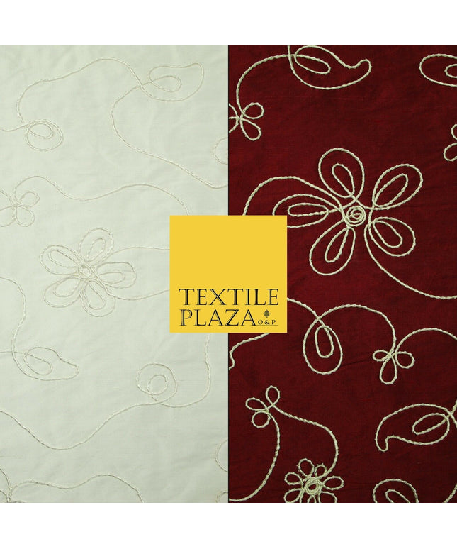 Luxury Floral Corded Flower Thread Embroidered 100% PURE SILK Fabric Decor 48"