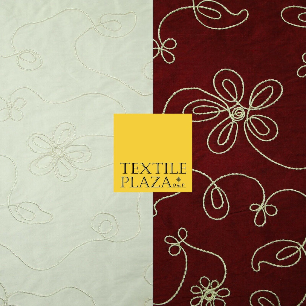 Luxury Floral Corded Flower Thread Embroidered 100% PURE SILK Fabric Decor 48"