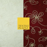 Luxury Floral Corded Flower Thread Embroidered 100% PURE SILK Fabric Decor 48"
