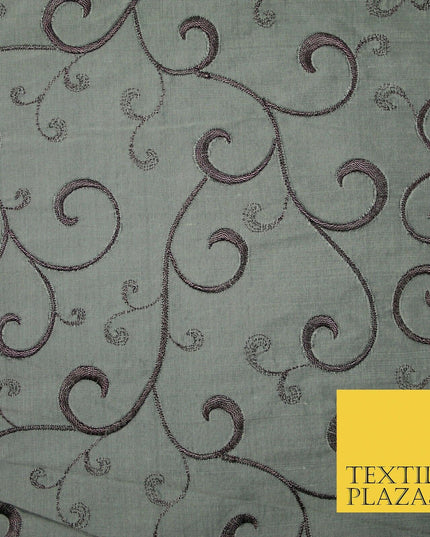 Luxury Silver Mauve Floral Scroll Embroidered 100% PURE SILK Fabric 45" 4557