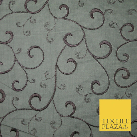 Luxury Silver Mauve Floral Scroll Embroidered 100% PURE SILK Fabric 45" 4557