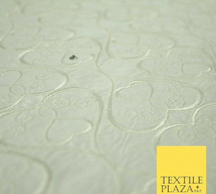 Luxury Ivory Floral Heart Swirl SWAROVSKI Embroidered 100% PURE SILK Fabric 4558