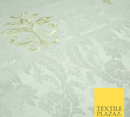 Luxury Ornate Jacquard Ivory Motif Embroidered 100% PURE SILK Fabric Furnishing