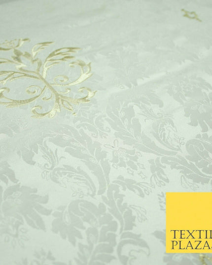 Luxury Ornate Jacquard Ivory Motif Embroidered 100% PURE SILK Fabric Furnishing