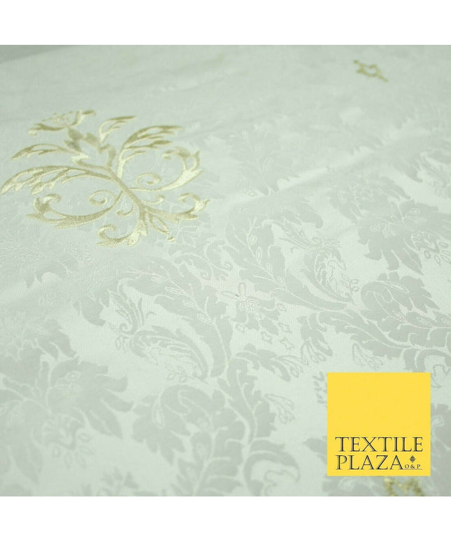 Luxury Ornate Jacquard Ivory Motif Embroidered 100% PURE SILK Fabric Furnishing