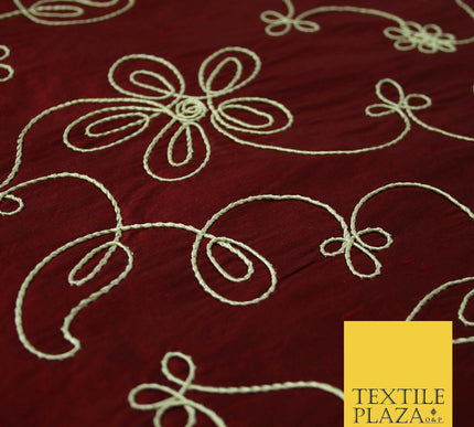 Luxury Floral Corded Flower Thread Embroidered 100% PURE SILK Fabric Decor 48"