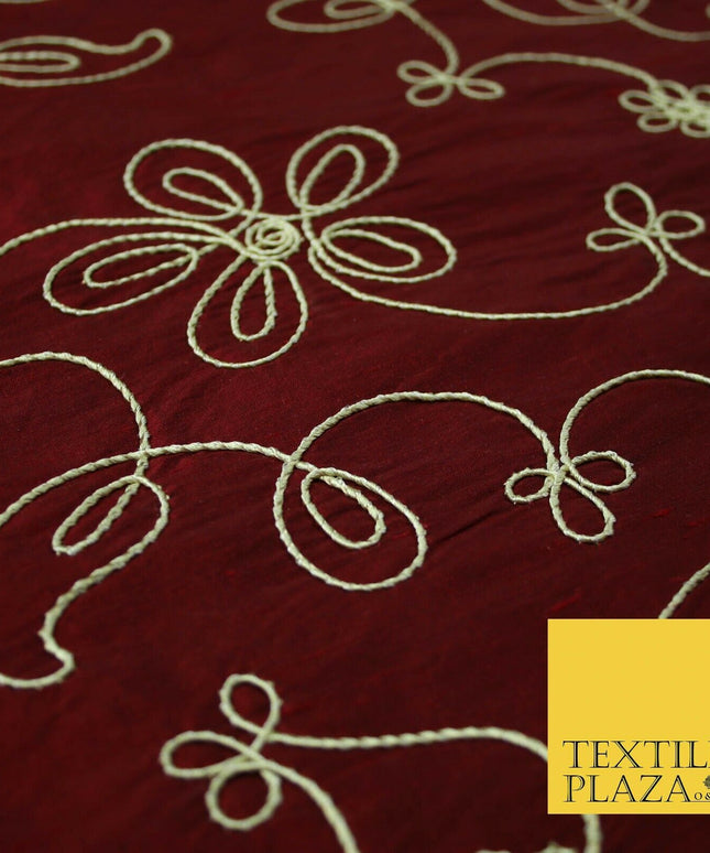 Luxury Floral Corded Flower Thread Embroidered 100% PURE SILK Fabric Decor 48"