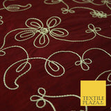 Luxury Floral Corded Flower Thread Embroidered 100% PURE SILK Fabric Decor 48"
