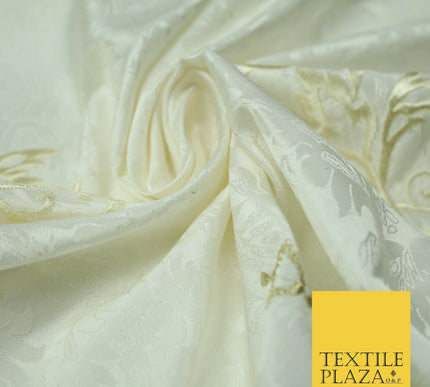 Luxury Ornate Jacquard Ivory Motif Embroidered 100% PURE SILK Fabric Furnishing