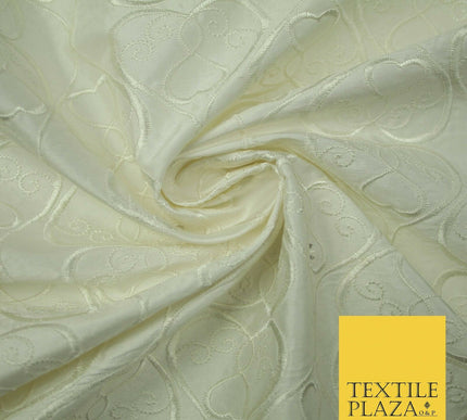 Luxury Ivory Floral Heart Swirl SWAROVSKI Embroidered 100% PURE SILK Fabric 4558
