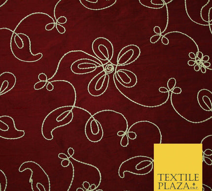 Luxury Floral Corded Flower Thread Embroidered 100% PURE SILK Fabric Decor 48"