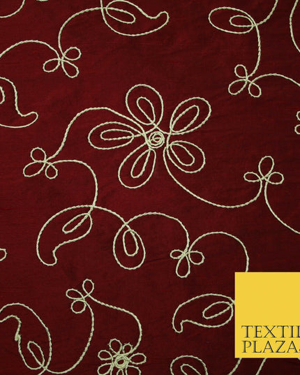 Luxury Floral Corded Flower Thread Embroidered 100% PURE SILK Fabric Decor 48"