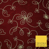 Luxury Floral Corded Flower Thread Embroidered 100% PURE SILK Fabric Decor 48"