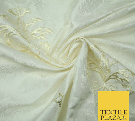 Luxury Ornate Jacquard Ivory Motif Embroidered 100% PURE SILK Fabric Furnishing
