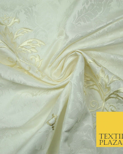 Luxury Ornate Jacquard Ivory Motif Embroidered 100% PURE SILK Fabric Furnishing