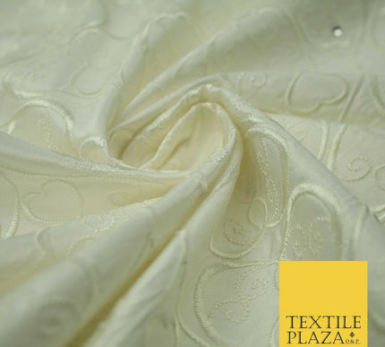 Luxury Ivory Floral Heart Swirl SWAROVSKI Embroidered 100% PURE SILK Fabric 4558