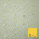 Luxury Ivory Intricate Floral Spade Leaf Embroidered 100% PURE SILK Fabric 4559