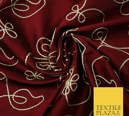 Luxury Floral Corded Flower Thread Embroidered 100% PURE SILK Fabric Decor 48"