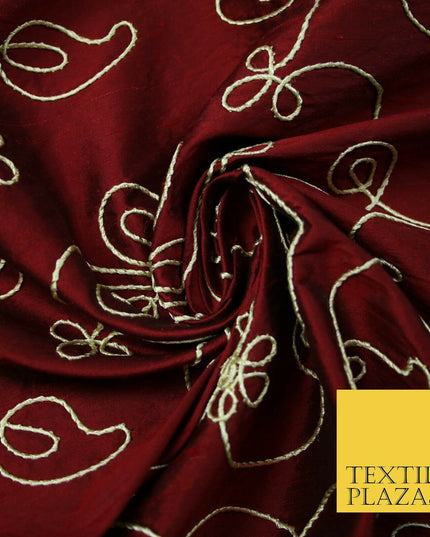 Luxury Floral Corded Flower Thread Embroidered 100% PURE SILK Fabric Decor 48"